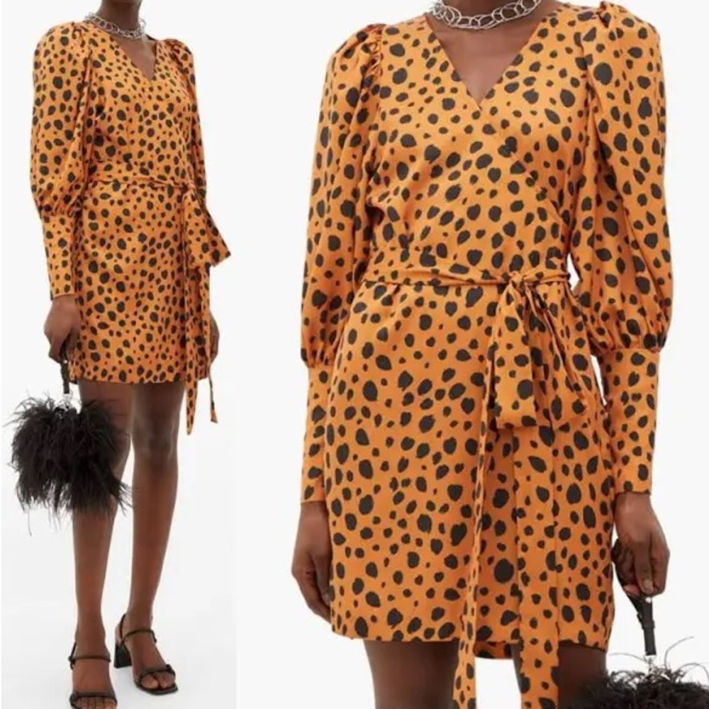 NWT - Rhode women’s size XL Leopard button sleeve wrap Dress